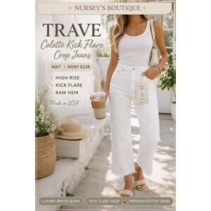 TRAVE Colette Kick Flare Crop Jeans White High Rise Raw Hem 26 NWT USA